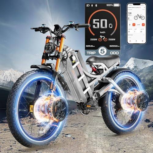 2025 eAhora Romeo Pro 3 Electric Bike for Adults, 50Mph/5600W Dual Motor Ebike, 60V 80Ah 235+Miles Long Range E Bike, 26*4.0" Fat Tire Full Suspension Electric Mountain Bike, All Terrain, APP Control