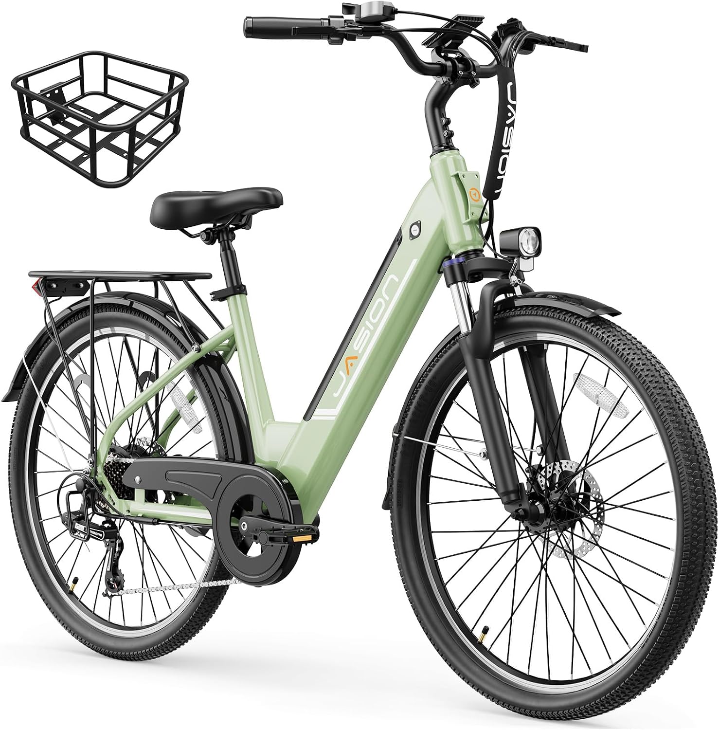 Jasion Roamer/ST Electric Bike for Adults, 26'' Commuter Ebike 1200W 528WH Removable Battery, 28MPH 62miles, Electric Bicycles for Women/Man, UL2849 Certified, Patent (Step-Thru Ebike, Mint Green)