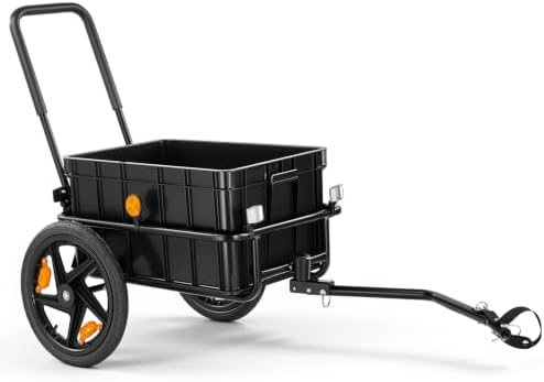 VEVOR Bike Cargo Trailer 100 lbs 2-in-1 Pushcart Heavy-Duty Bicycle Wagon, Cart with Waterproof Cover, 7 in &amp; 16 in Wheels, Reflector, Carbon Steel Frame, Fits 22-28 in Bike Wheels, fo